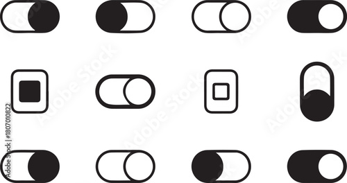 Modern toggle switch of ui ux design line art icon set. Flat black color editable line vector illustration