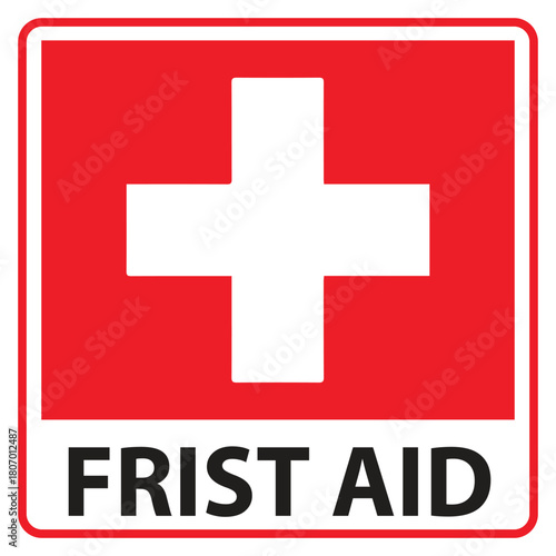 First Aid Label Sign on white background Victor Illustration