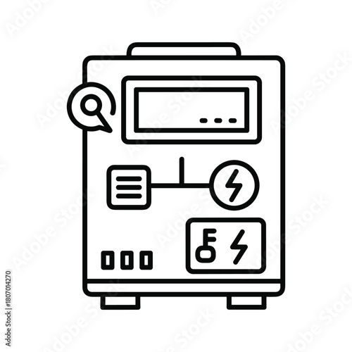 Electrical panel with meter, circuit breaker, and power symbol, representing energy and electricity