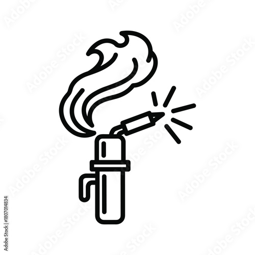 Welding torch icon with flame and sparks, isolated on