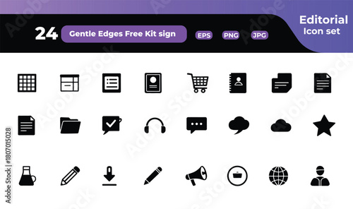 Collection of Editorial Icon Set with Grid and File Symbols for Interface Design and Digital Illustrations Ready to Use for Designers and Developers