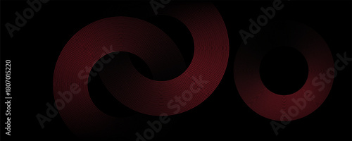Abstract grey and red circle line vector on dark background. Modern simple overlap circle lines texture creative design. Suit for poster, cover, banner, flyer, brochure, presentation, website