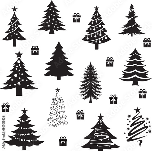 Design vector illustration collection of Christmas tree images, lots of unique shapes of Christmas trees, or pine trees are very suitable to be used as a symbol for Christmas events.