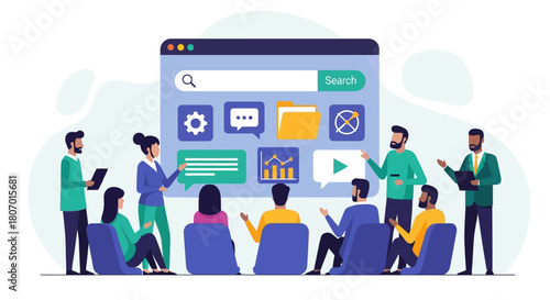 Collaborative team brainstorms online search and data visualization presentation