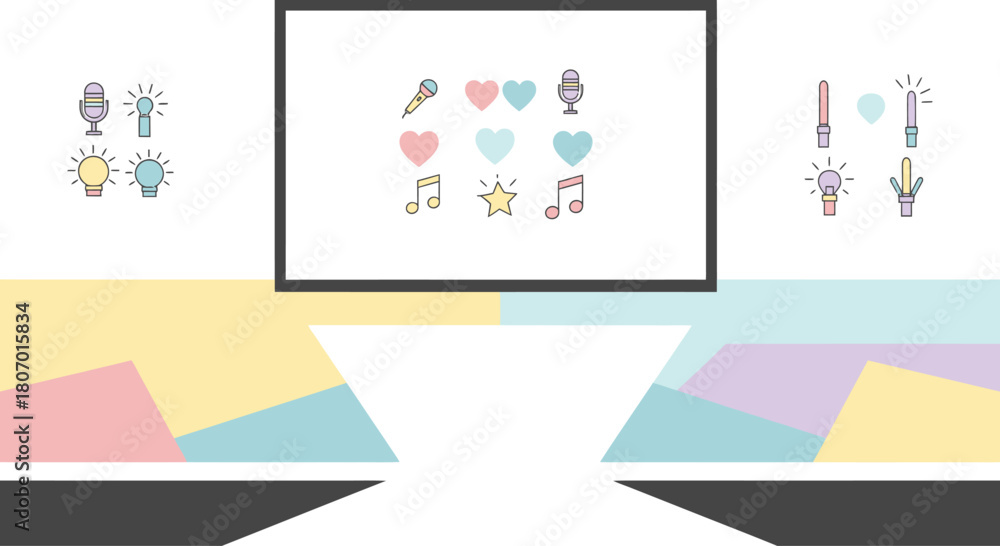 Fototapeta premium Creative design featuring cute icons and pastel color blocks for visual backgrounds