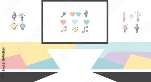 Creative design featuring cute icons and pastel color blocks for visual backgrounds