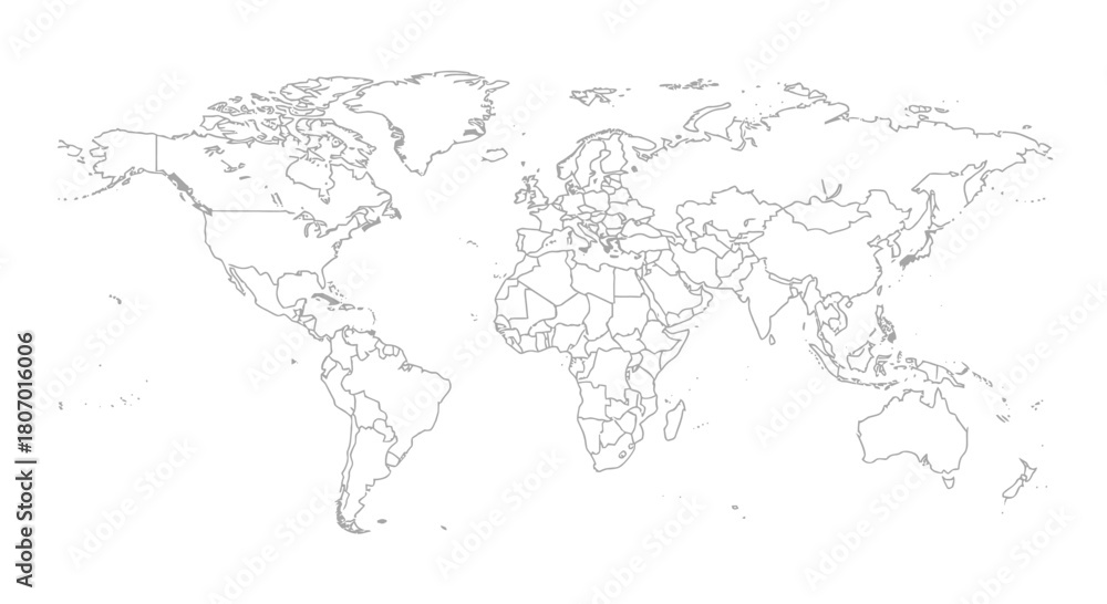 Naklejka premium Detailed world map outline displaying political borders for geographical analysis and exploration