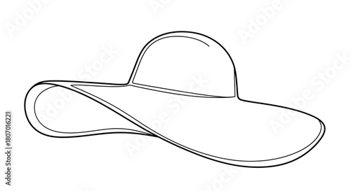 Elegant line art illustration of a wide-brimmed sun hat perfect for coloring pages