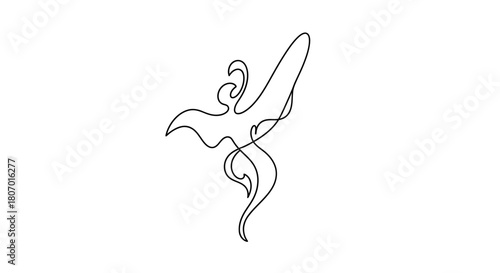 Elegant minimalist contour drawing evoking abstract winged figure in motion design
