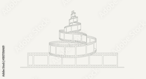 Filmstrip formation in helical architecture displaying cinematic vision and creative arts