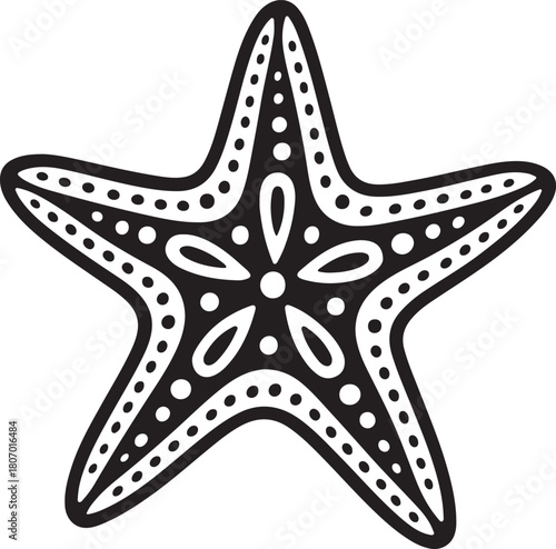  a five-armed starfish with decorative patterns silhouette vector