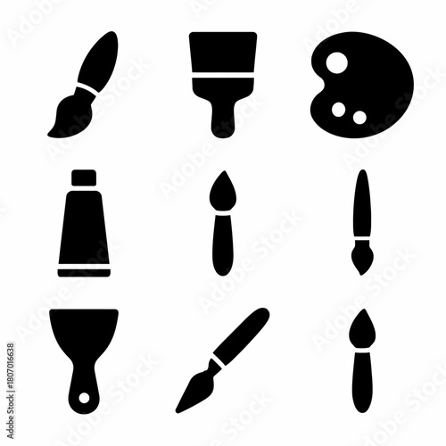 Set of black art and painting tool icons