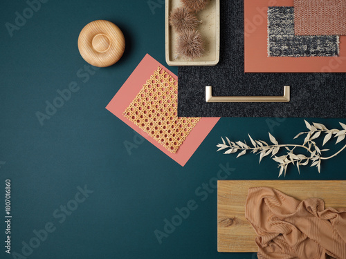 Terracotta meets powder blue – this moody arrangement merges earthy hues and soft textures with rich materials and golden details.