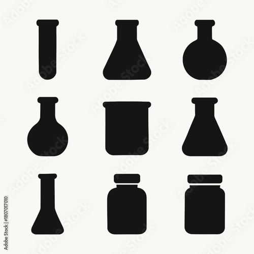 Silhouette collection of various laboratory flasks and bottles