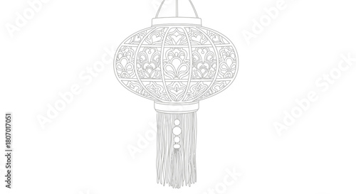 Intricate vector illustration featuring a hanging decorative paper lantern with tassels and ornate