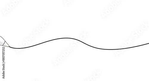 Minimalist depiction of creation, a pen crafting a flowing, continuous line across a blank expanse