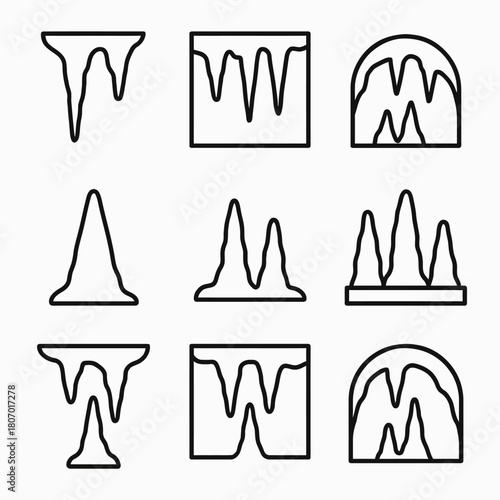 Outline icons of stalactites and stalagmites in various shapes