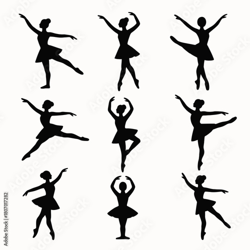 Ballet dance silhouettes set - elegant ballerina poses and graceful movement collection