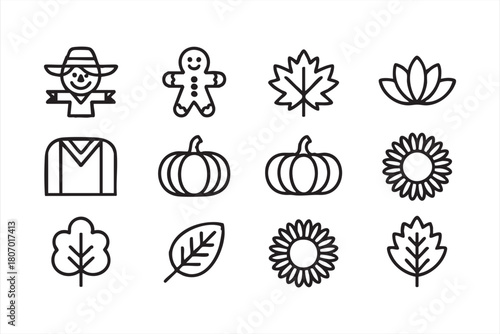 Harvest season outline symbols for web banners, UI toolbars and app menus