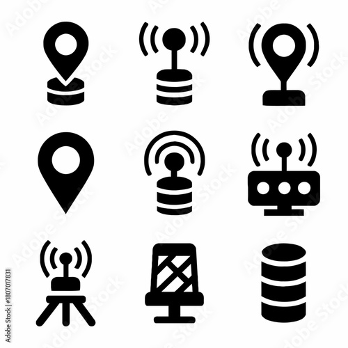 Black geolocation and network icons collection