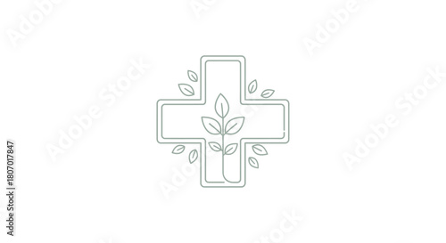 Nature's Healing Touch: Minimalist Cross and Leaf Design for Health and Wellness Initiatives