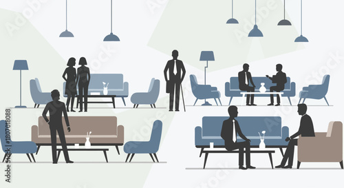 Professional Networking and Collaboration in a Stylish Minimalist Lounge Setting