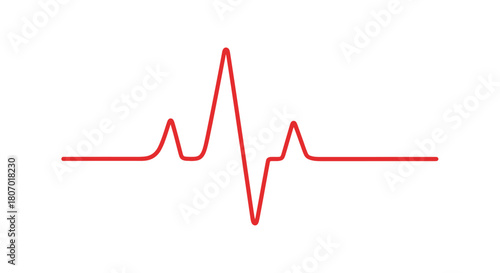 Simple vibrant red heartbeat line art illustration on pristine white background visualization