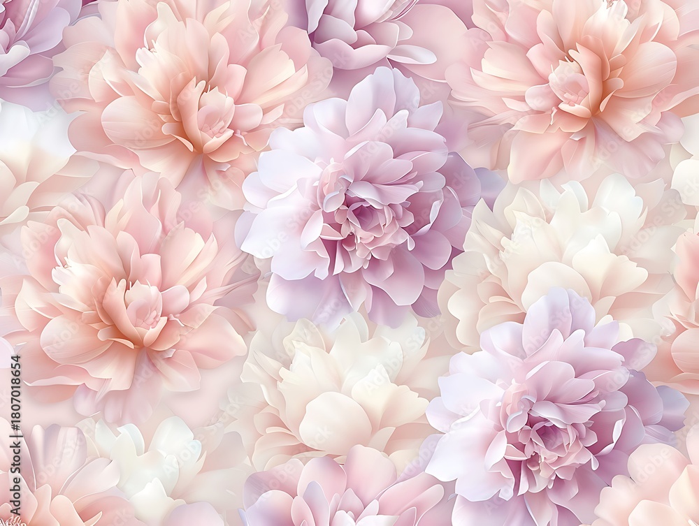 Obraz premium Soft Blooming Peonies in Pastel Shades for Elegant Floral Background and Design Inspiration