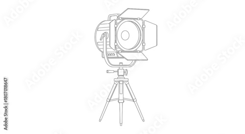 Technical drawing of professional lighting equipment on a tripod for film sets or photography