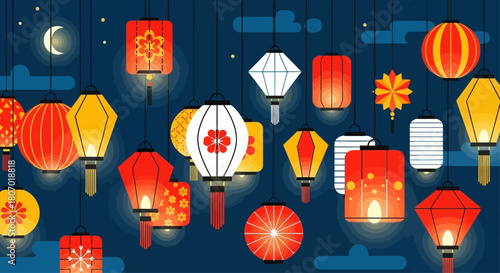 Vibrant lantern festival illustration illuminating the night with its beautiful colors