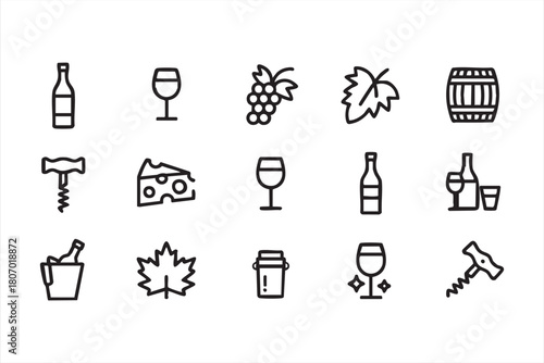 Wine and cheese line graphics designed for dashboards, menu screens and UI kits