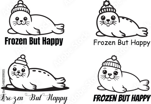 Frozen But Happy Seal Bundle Set, 4 Cute Styles for Winter, Funny Winter Animals for T-Shirts, Cards And Sublimation Holiday And Pet Lover Projects.