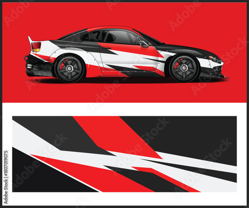 Sport car wrap design with abstract racing stripes and modern graphic elements