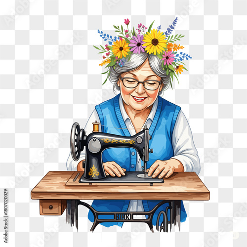 Grandma Sewing Vintage Machine Flower Crown