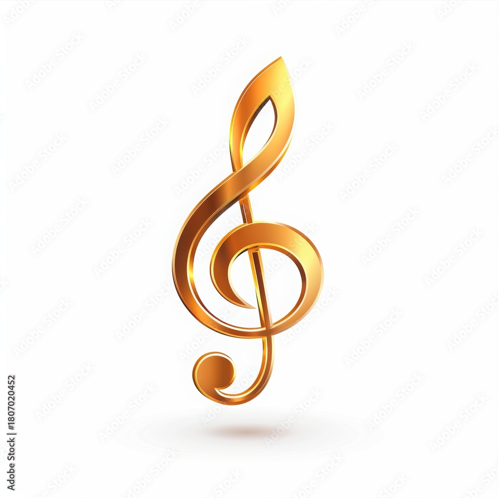 Naklejka premium Golden treble clef symbolizing music and creativity on a white background.