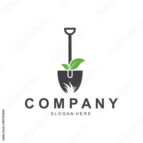 Shovel and pickaxe logo for agriculture, excavation, mining, gardening vector