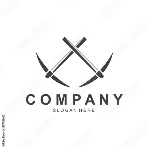 Shovel and pickaxe logo for agriculture, excavation, mining, gardening vector