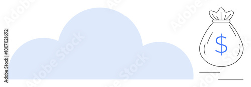 Blue cloud with a money bag and dollar sign represents cloud computing enabling cost savings, efficiency, and innovation. Ideal for technology, finance, cloud storage, data management, future