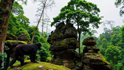 Monkeys in a lush forest
