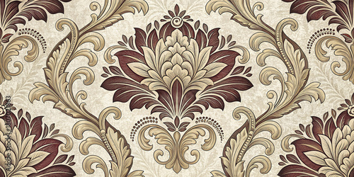 Elegant Damask Wallpaper with Floral Ornament Delicate Pattern Backdrop with Victorian Motif Detailed Art for Home Decor Textile or Interior Design Beautiful and Decorative