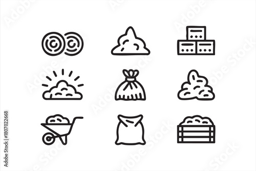 Soil and compost outline graphics designed for app menus, dashboards and toolkits