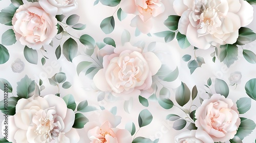 Soft Pink Roses with Delicate Green Leaves on Light Background for Elegant Floral Design and Backgrounds
