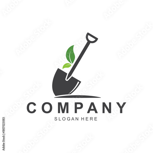 Shovel and pickaxe logo for agriculture, excavation, mining, gardening vector