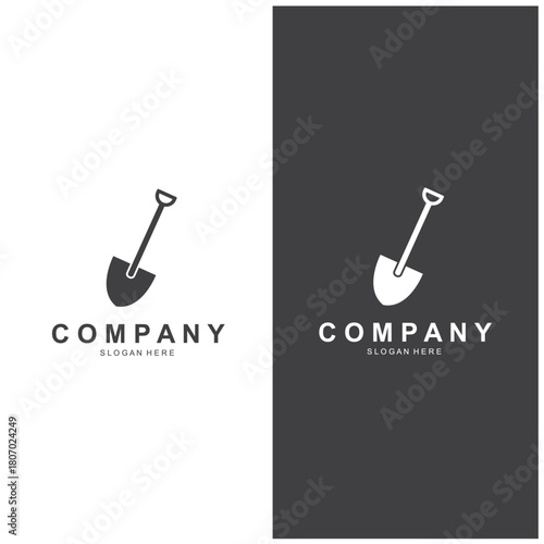 Shovel and pickaxe logo for agriculture, excavation, mining, gardening vector
