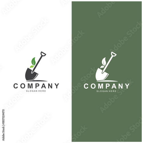 Shovel and pickaxe logo for agriculture, excavation, mining, gardening vector