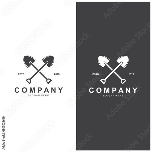 Shovel and pickaxe logo for agriculture, excavation, mining, gardening vector