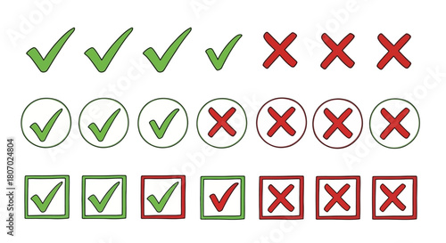 Check Marks and Cross Marks A Collection of Green Ticks and Red X's for Choices