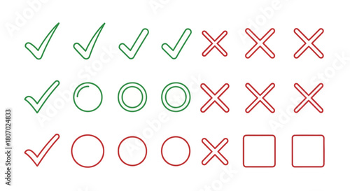 Checkmarks and Crosses A Set of Green and Red Tick Marks for Icons or Design Elements