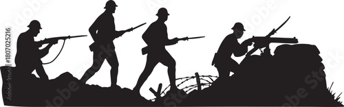 WWI trench silhouette vector