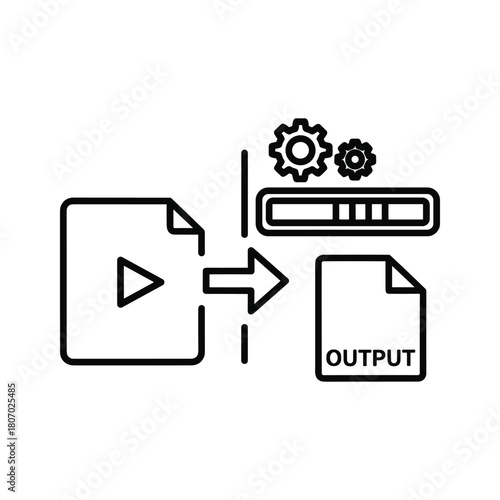 Video file processing with gears and a progress bar leading to an output file